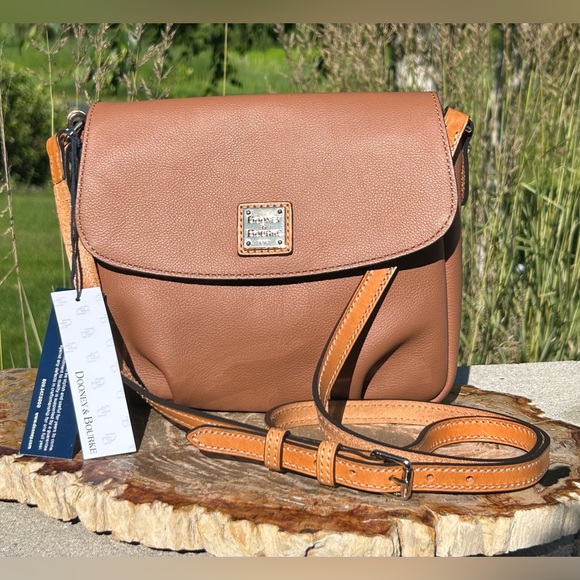Dooney & Bourke Flap Crossbody Dark Taupe Brown Pebble Leather NWT - Picture 1 of 17